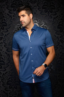 Chemise manches courtes en Knit extensible pour homme par Au Noir | SONORAN (SS) Marine | Machemise.ca, inventaire complet de la marque Au Noir