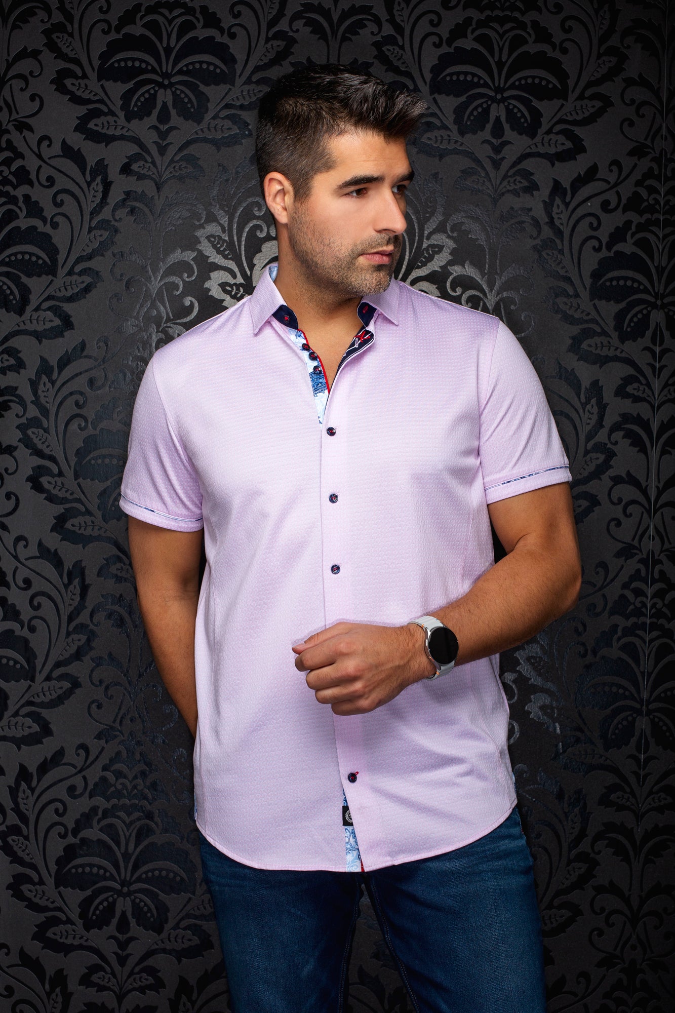 Chemise manches courtes en Knit extensible pour homme par Au Noir | SONORAN (SS) Rose Pâle | Machemise.ca, inventaire complet de la marque Au Noir