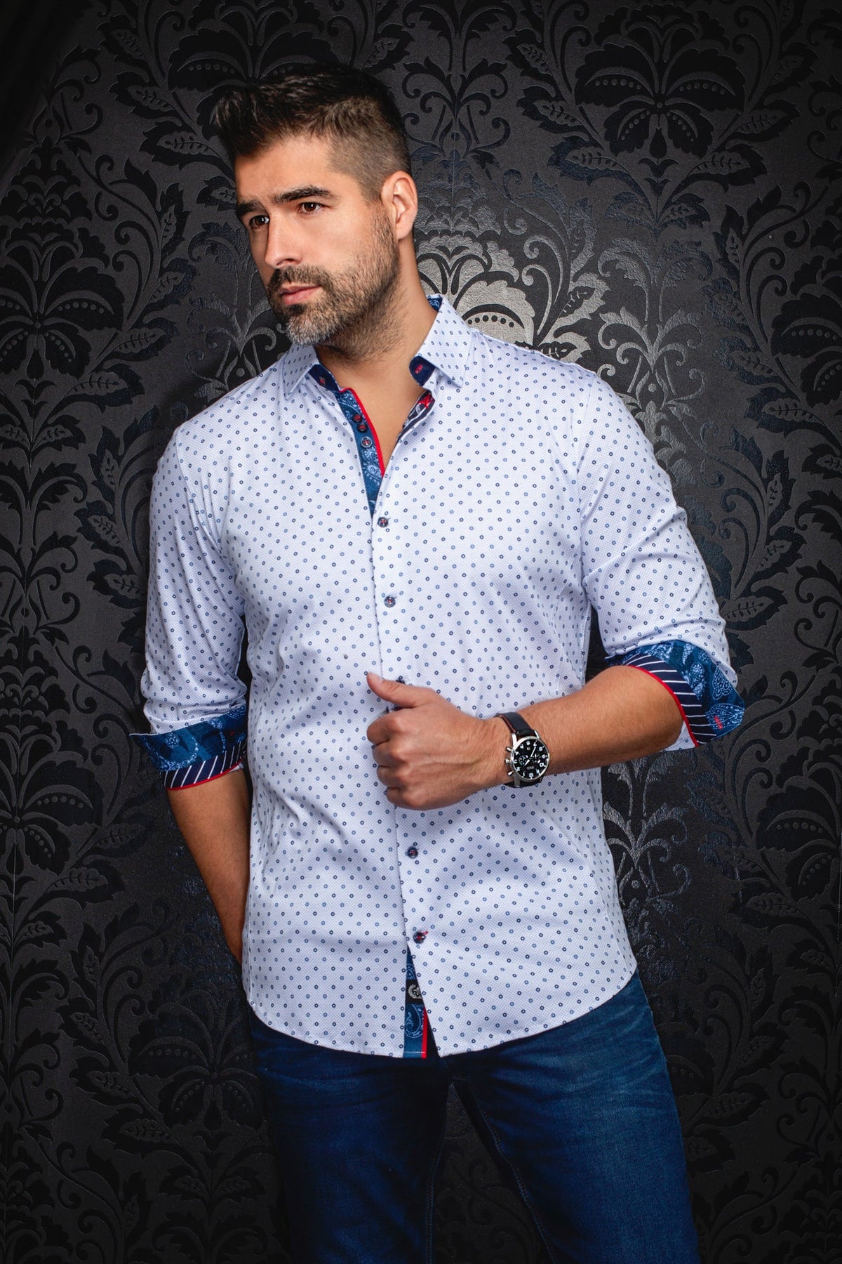 Chemise manches longues en Knit pour homme par Au Noir | STARSCREAM Blanc | Machemise.ca, inventaire complet de la marque Au Noir