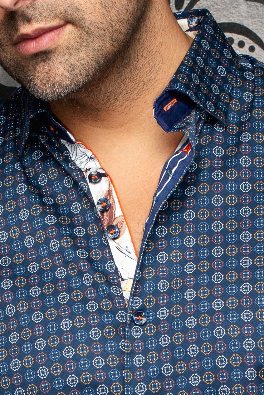 Chemise manches courtes en coton extensible pour homme par Au Noir | STONERIDGE (SS) Marine | Machemise.ca, inventaire complet de la marque Au Noir