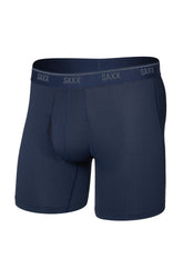 Vue avant d’un sous-vêtement boxer long bleu marine à micro-motif, ceinture élastique avec logos SAXX pour homme