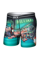 Vue produit de face d’un sous-vêtement long turquoise avec ceinture SAXX, bison et imprimé billard pour homme