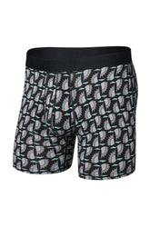 Vue de face du sous-vêtement noir et gris à imprimé d’oiseaux avec taille noire SAXX pour homme