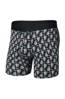 Vue de face du sous-vêtement noir et gris à imprimé d’oiseaux avec taille noire SAXX pour homme