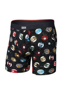 Sous-vêtement noir, vue avant du produit avec imprimé de boules numérotées colorées et taille SAXX pour homme