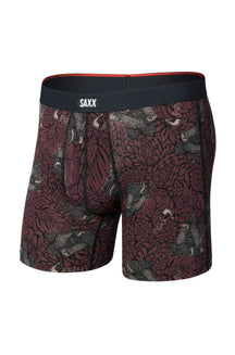 Vue produit avant d’un sous-vêtement bourgogne imprimé, motif animal floral et taille noire SAXX pour homme
