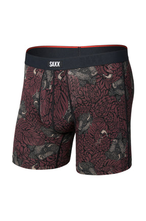 Vue produit avant d’un sous-vêtement bourgogne imprimé, motif animal floral et taille noire SAXX pour homme