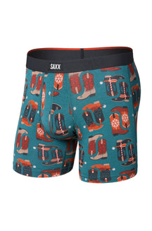 Vue isolée de face du sous-vêtement sarcelle à imprimé de bottes western et taille noire SAXX pour homme