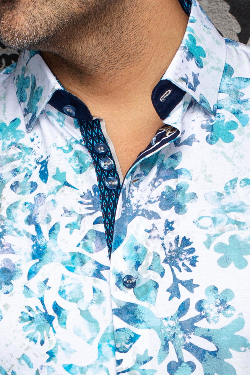 Chemise manches courtes en Knit extensible pour homme par Au Noir | TAVIRA (SS) Turquoise | Machemise.ca, inventaire complet de la marque Au Noir