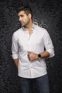 Chemise manches longues en Knit extensible pour homme par Au Noir | TELLY Sable | Machemise.ca, inventaire complet de la marque Au Noir