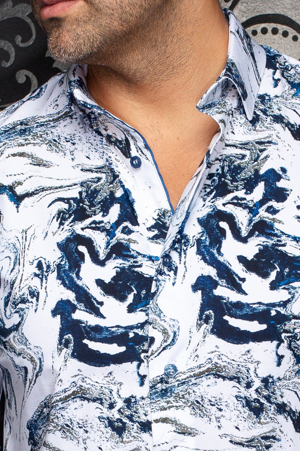 Chemise manches longues en Knit extensible pour homme par Au Noir | THOMAS Blanc Bleu | Machemise.ca, inventaire complet de la marque Au Noir