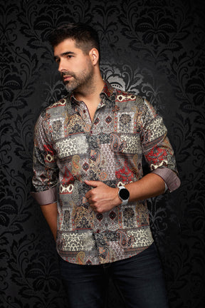 Vue de biais de la chemise cachemire multicolore, vue de cote pour homme par Au Noir