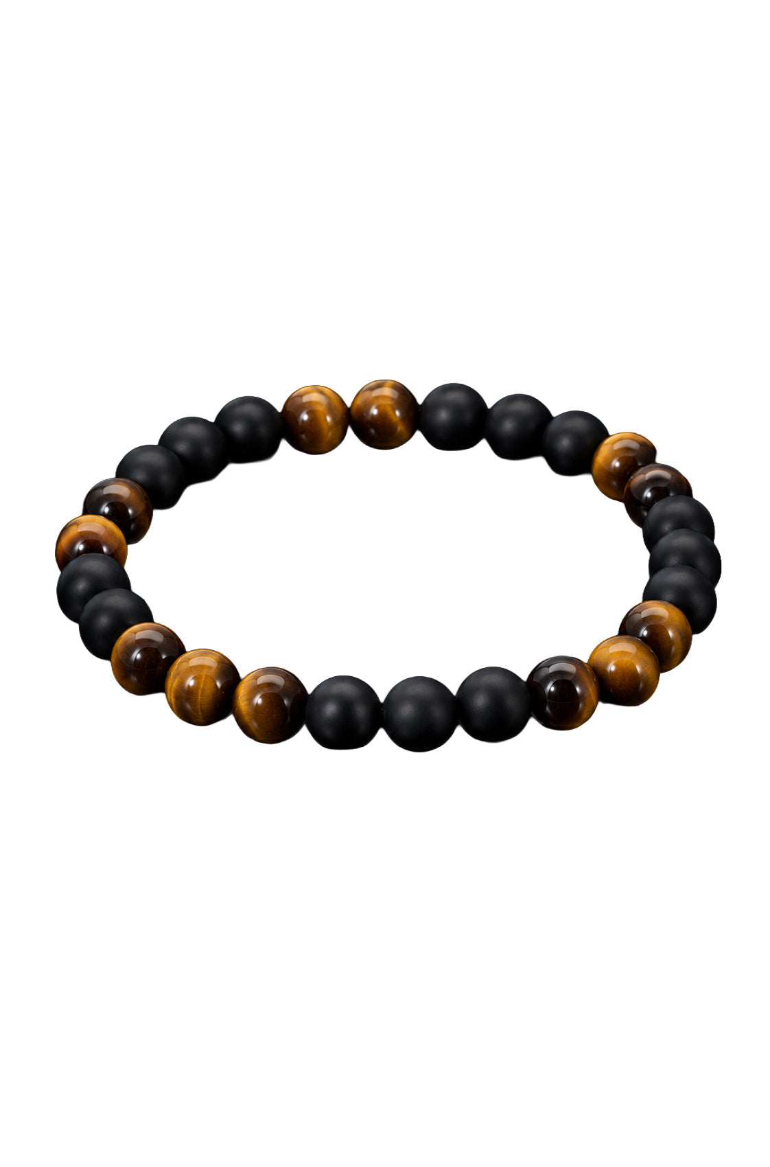 Bracelet à billes noir et brun isolé, avec billes noires mates et billes lustrées style oeil-de-tigre pour homme par Au Noir