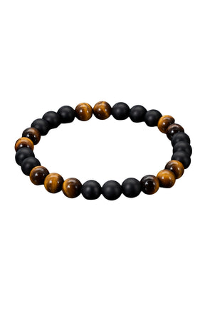 Bracelet à billes noir et brun isolé, avec billes noires mates et billes lustrées style oeil-de-tigre pour homme par Au Noir