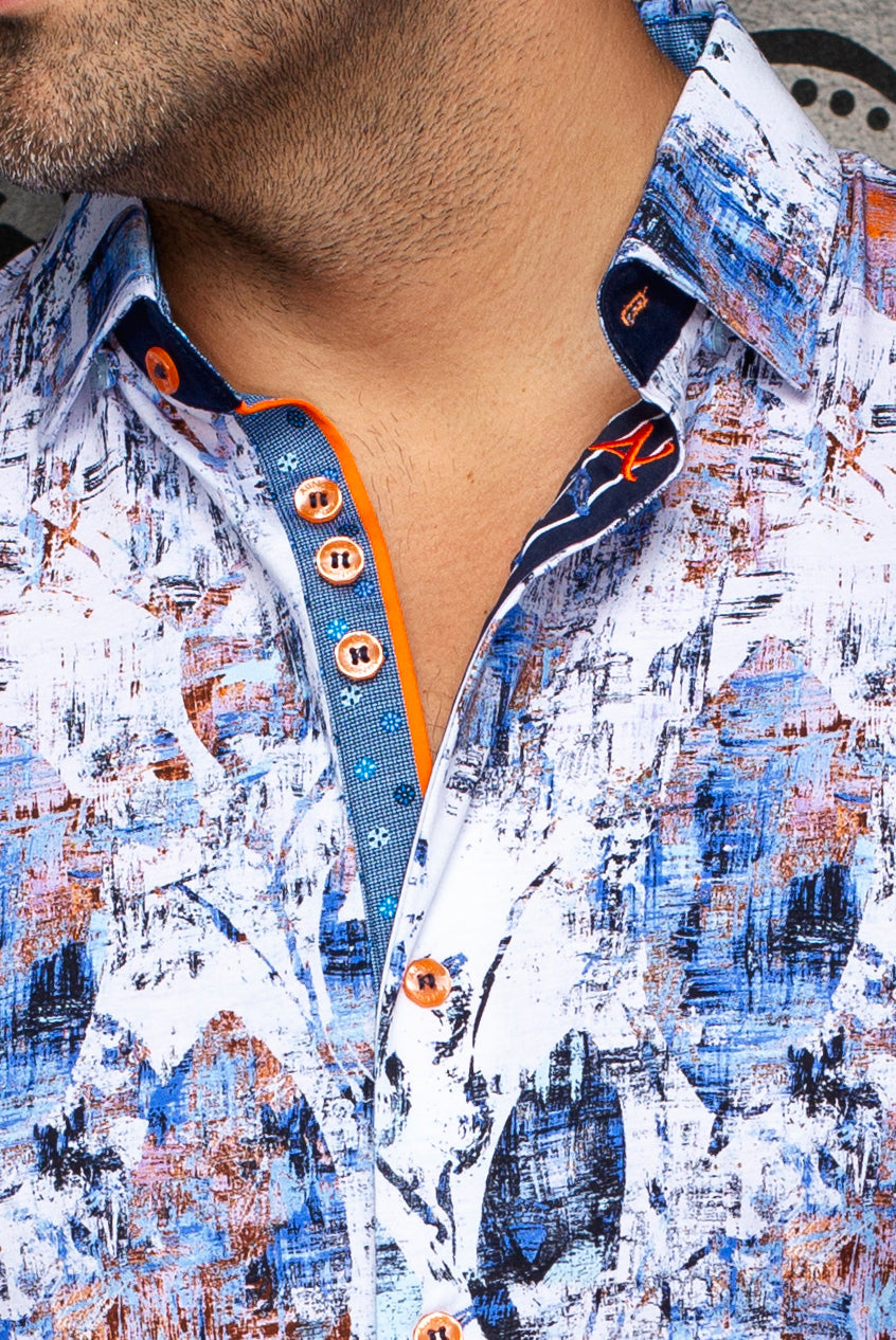 Chemise manches courtes en Knit extensible pour homme par Au Noir | VENICE (SS) Blanc Multi | Machemise.ca, inventaire complet de la marque Au Noir