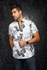 Chemise manches courtes en coton extensible pour homme par Au Noir | WATERFORD (SS) Blanc Noir | Machemise.ca, inventaire complet de la marque Au Noir