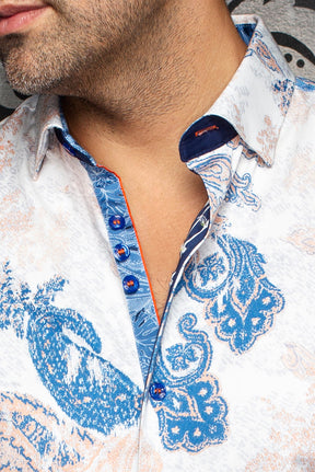 Chemise manches courtes en coton extensible pour homme par Au Noir | WATERFORD (SS) Blanc Orange | Machemise.ca, inventaire complet de la marque Au Noir