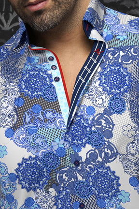 Chemise manches longues en Knit pour homme par Au Noir | ALBORI Blanc Bleu | Machemise.ca, inventaire complet de la marque Au Noir