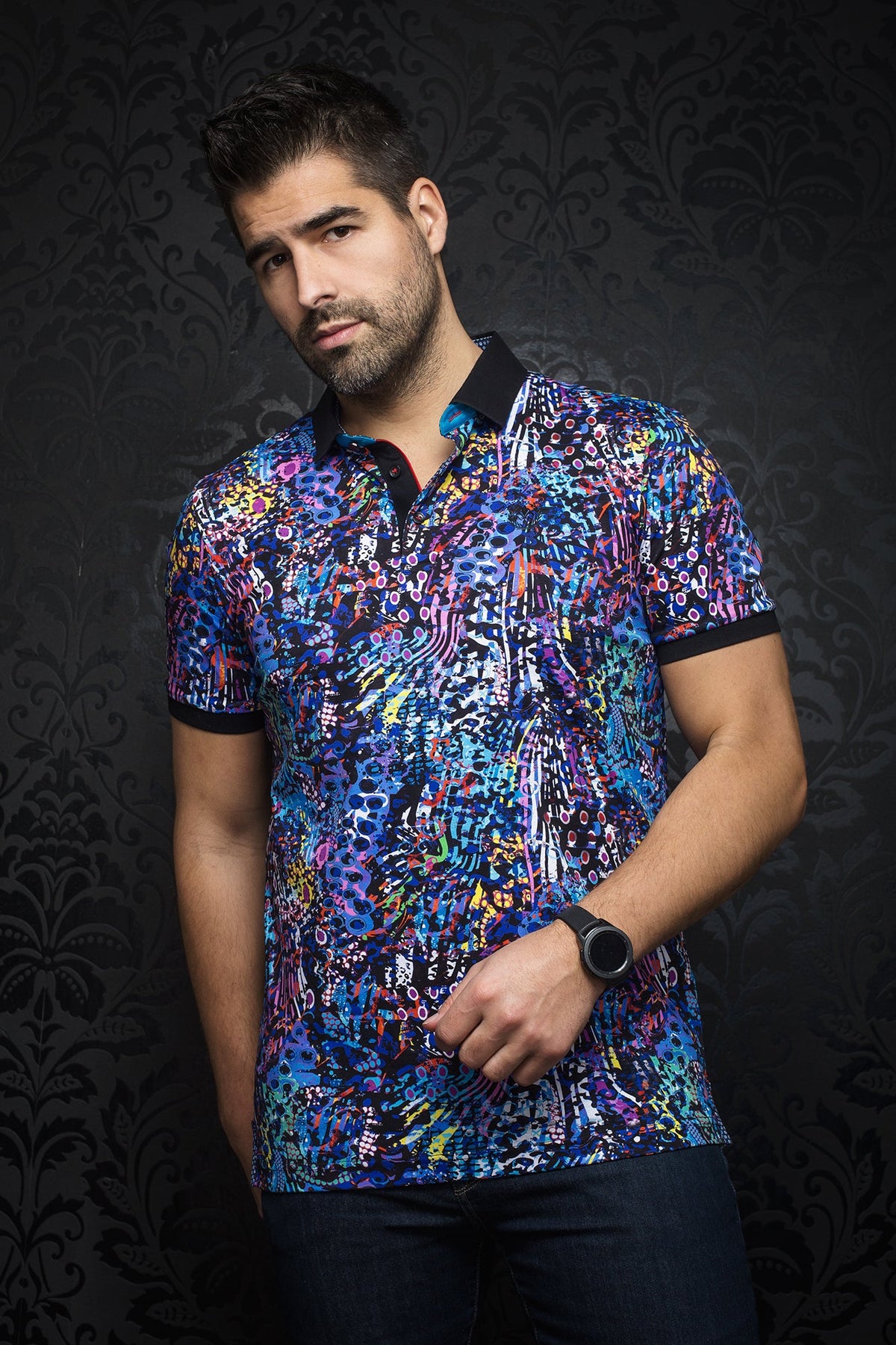 Polo pour homme par Au Noir | ANDRIC purple multi | Machemise.ca, inventaire complet de la marque Au Noir