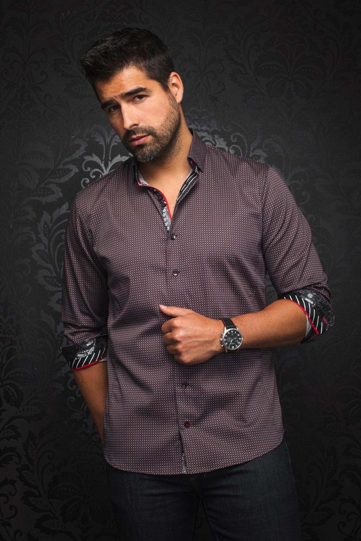 Chemise manches longues pour homme par Au Noir | BLONDEL Rouge Noir/black red | Machemise.ca, inventaire complet de la marque Au Noir