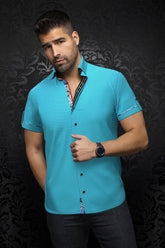 Chemise manches courtes pour homme par Au Noir | BOTERO(SS) Turquoise | Machemise.ca, inventaire complet de la marque Au Noir