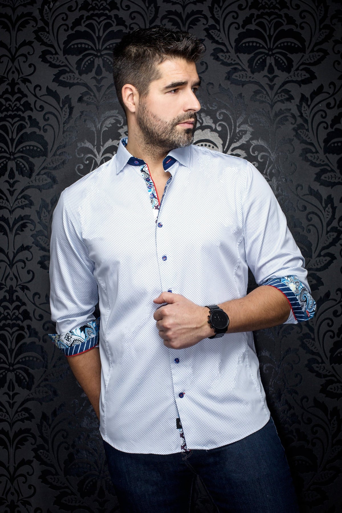 Chemise manches longues pour homme par Au Noir | DOLTO Blanc Bleu Clair | Machemise.ca, inventaire complet de la marque Au Noir