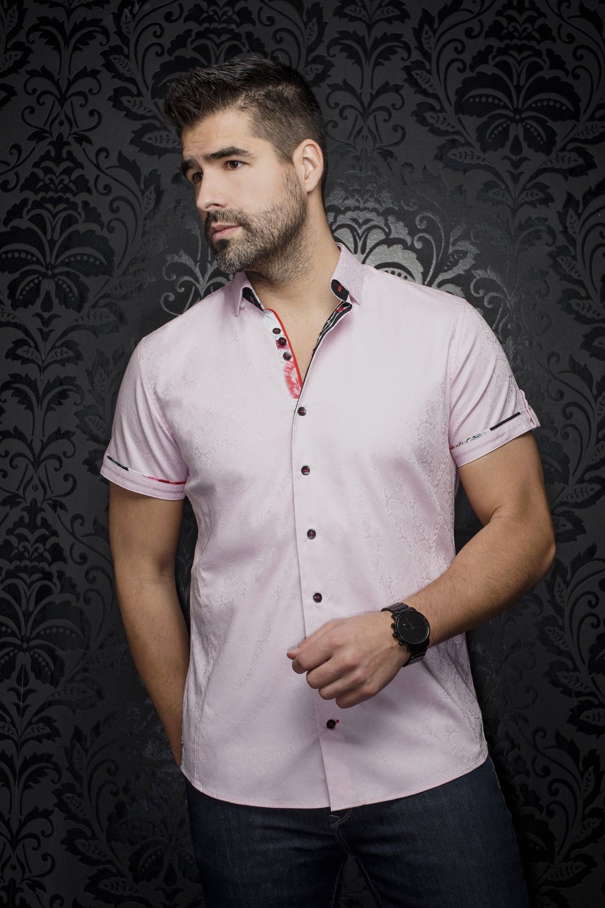 Chemise manches courtes pour homme par Au Noir | DONIZETTI(SS) Rose | Machemise.ca, inventaire complet de la marque Au Noir