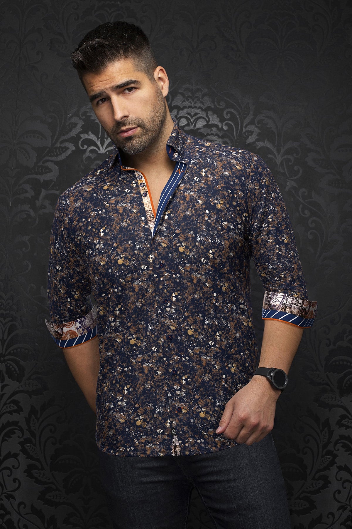 Chemise manches longues en Knit pour homme par Au Noir | ELIADE Marine Tabac | Machemise.ca, inventaire complet de la marque Au Noir