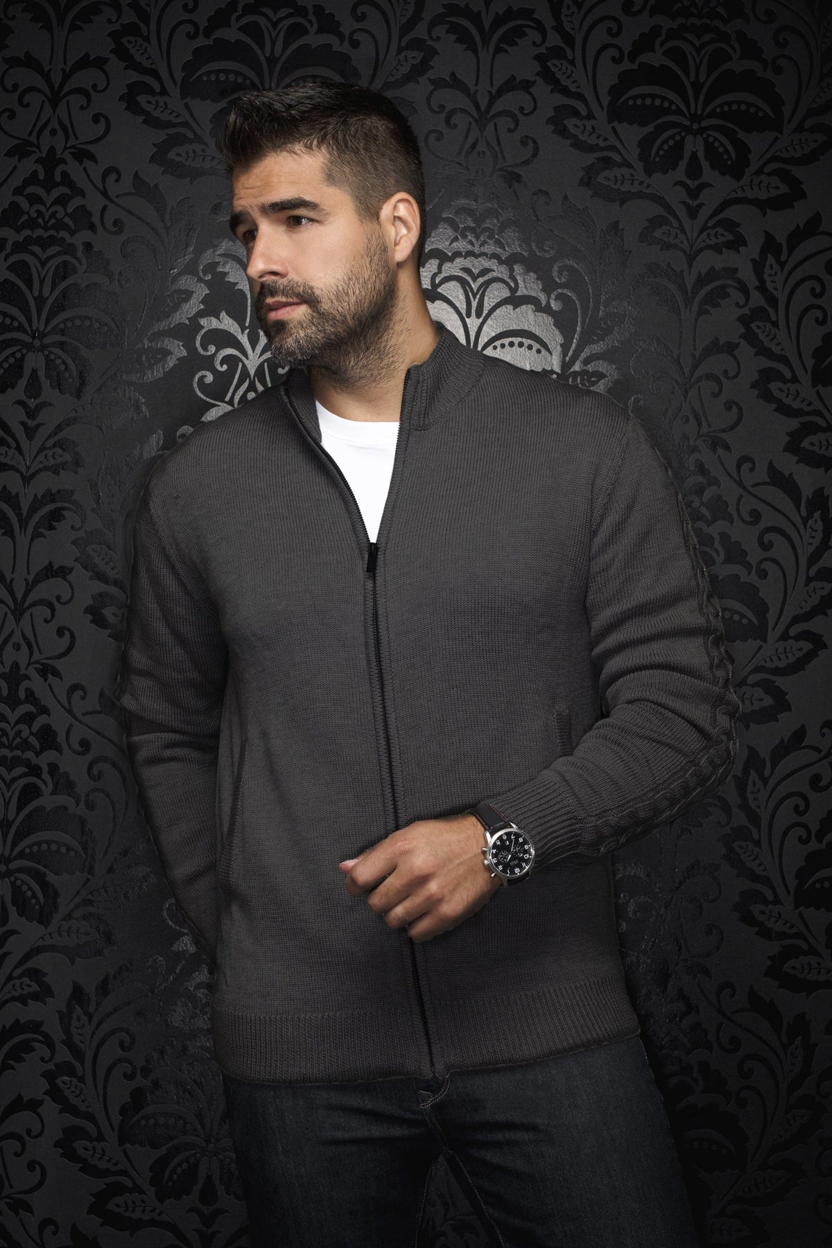 Veste en laine mérino pour homme par Au Noir | ESTEBAN_FZ Charbon | Machemise.ca, inventaire complet de la marque Au Noir