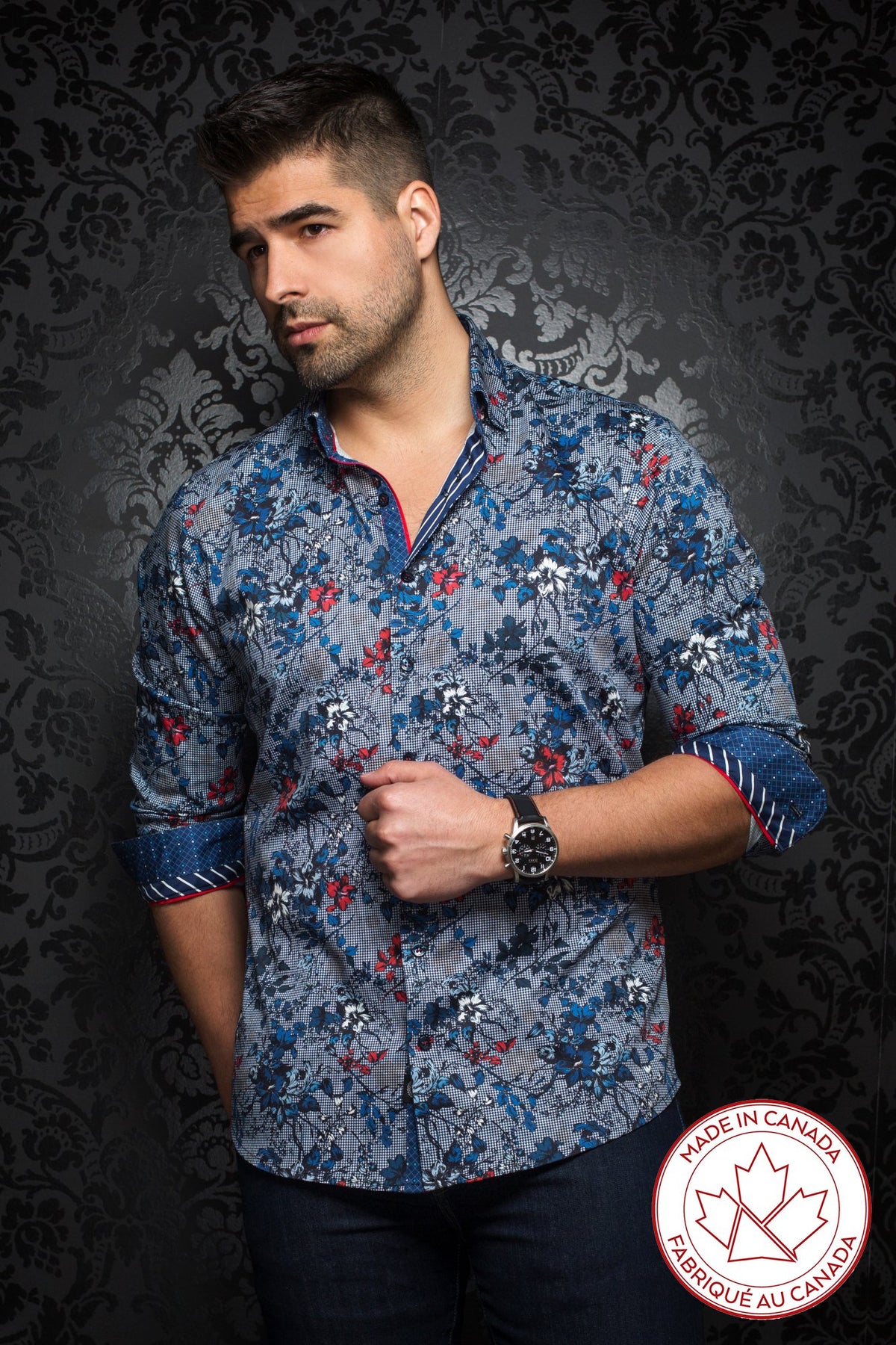 Chemise manches longues fabriquée au Canada par Au Noir - GARNETT blue red multi - Machemise.ca , Inventaire complet de la marque Au Noir