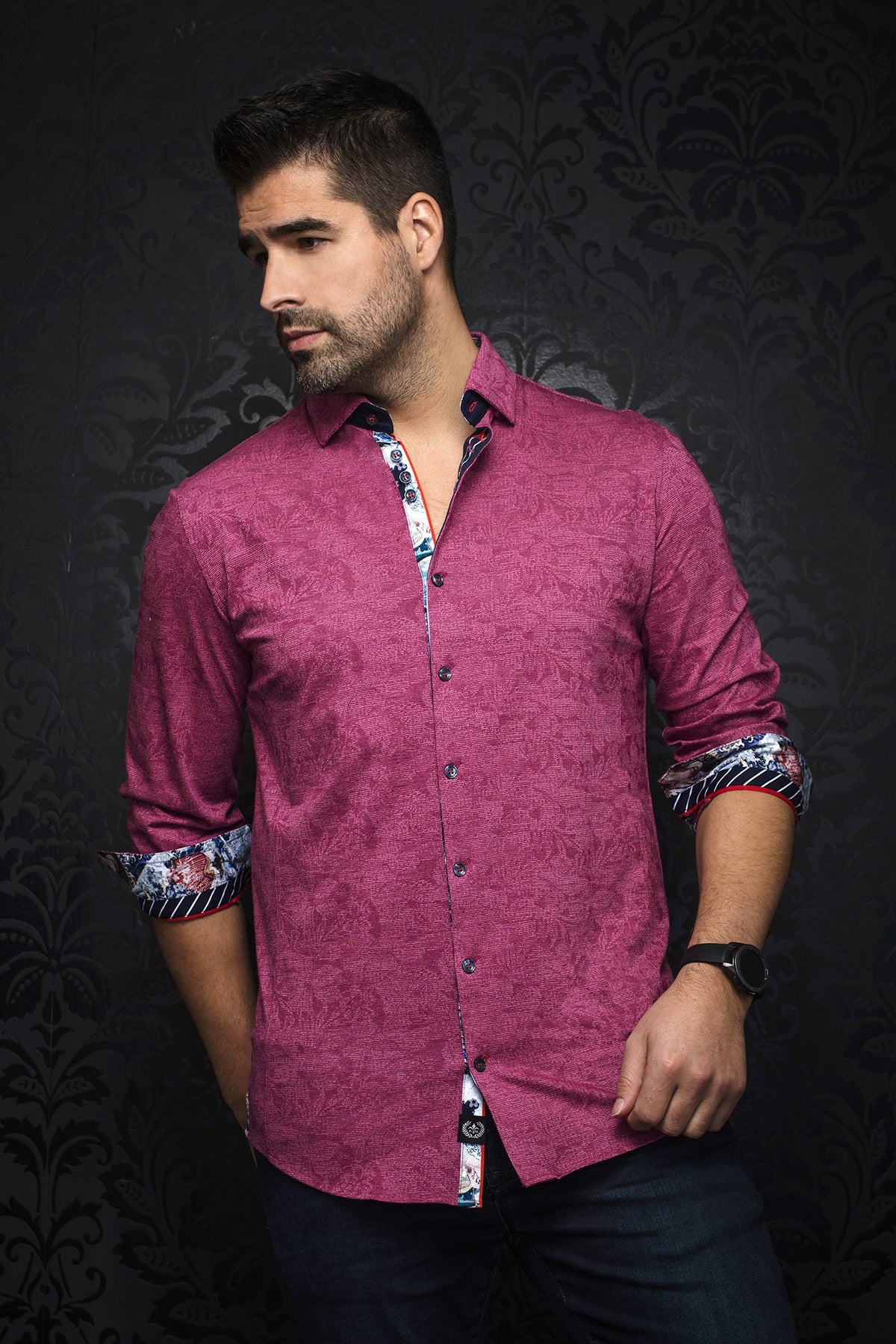 Chemise manches longues en Knit pour homme par Au Noir | HUXLEY FUCHSIA | Machemise.ca, inventaire complet de la marque Au Noir