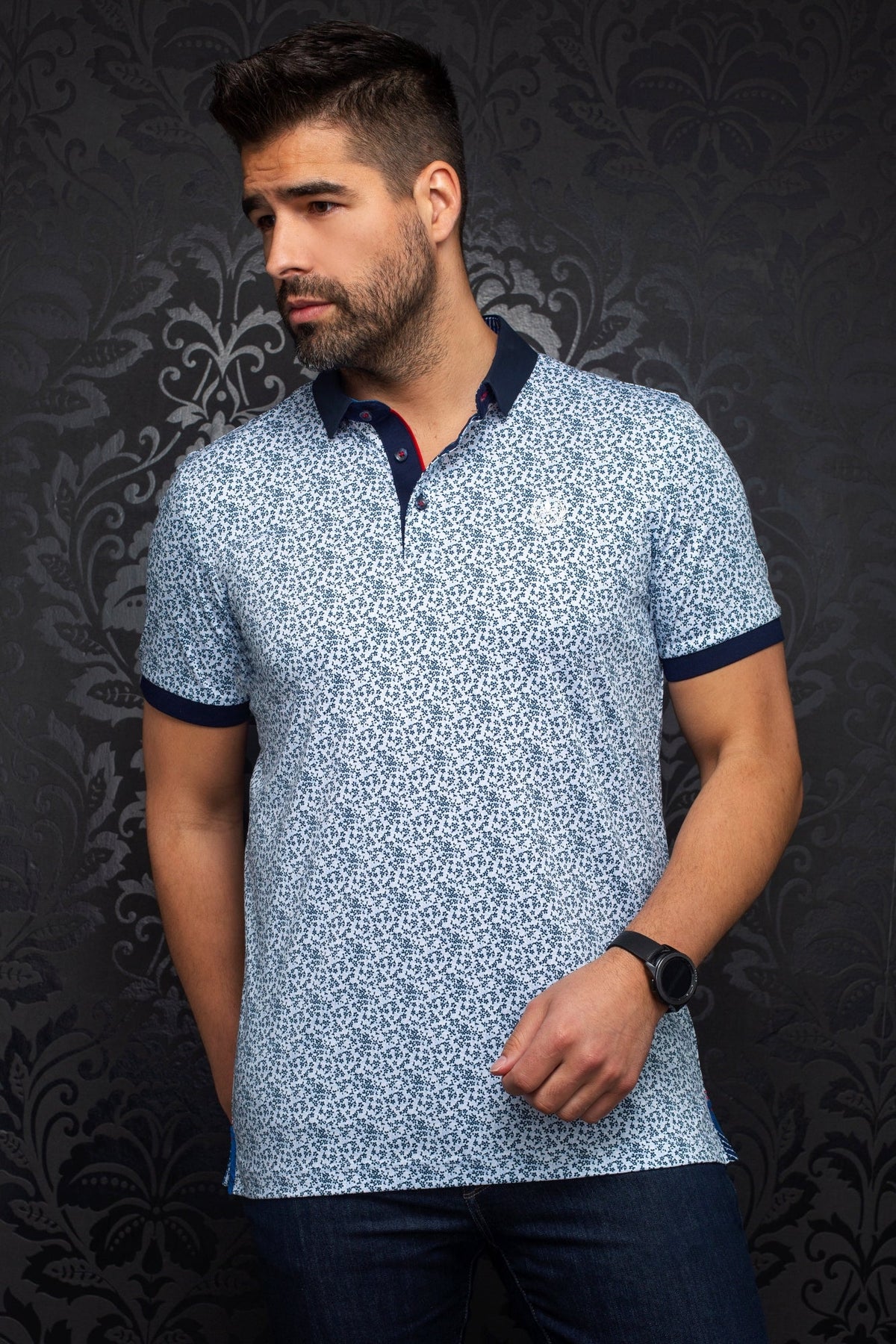 Polo pour homme par Au Noir | JALISCO white blue | Machemise.ca, inventaire complet de la marque Au Noir