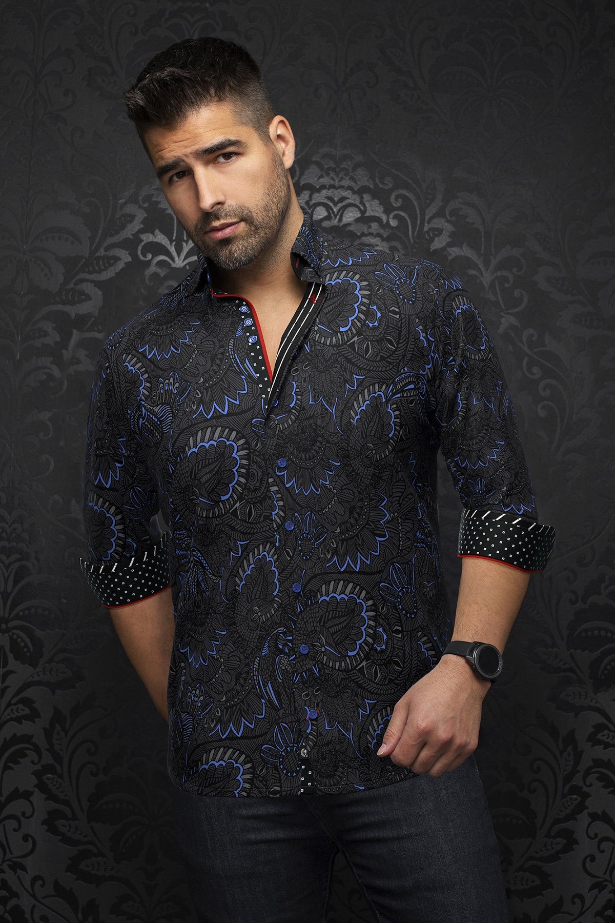 Chemise manches longues en Knit pour homme par Au Noir | KAHLO Noir Bleu | Machemise.ca, inventaire complet de la marque Au Noir