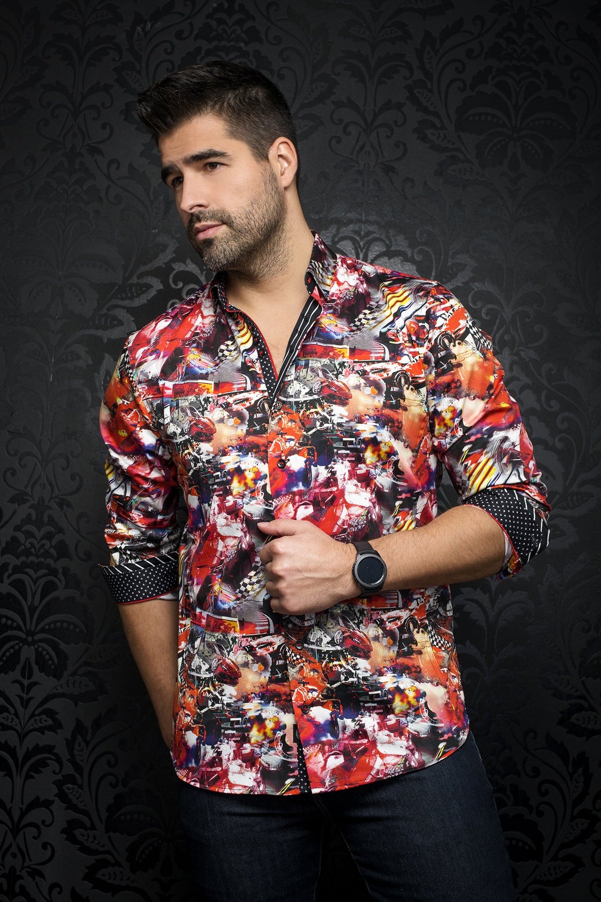 Chemise manches longues pour homme par Au Noir | MONZA ReD MULTI | Machemise.ca, inventaire complet de la marque Au Noir