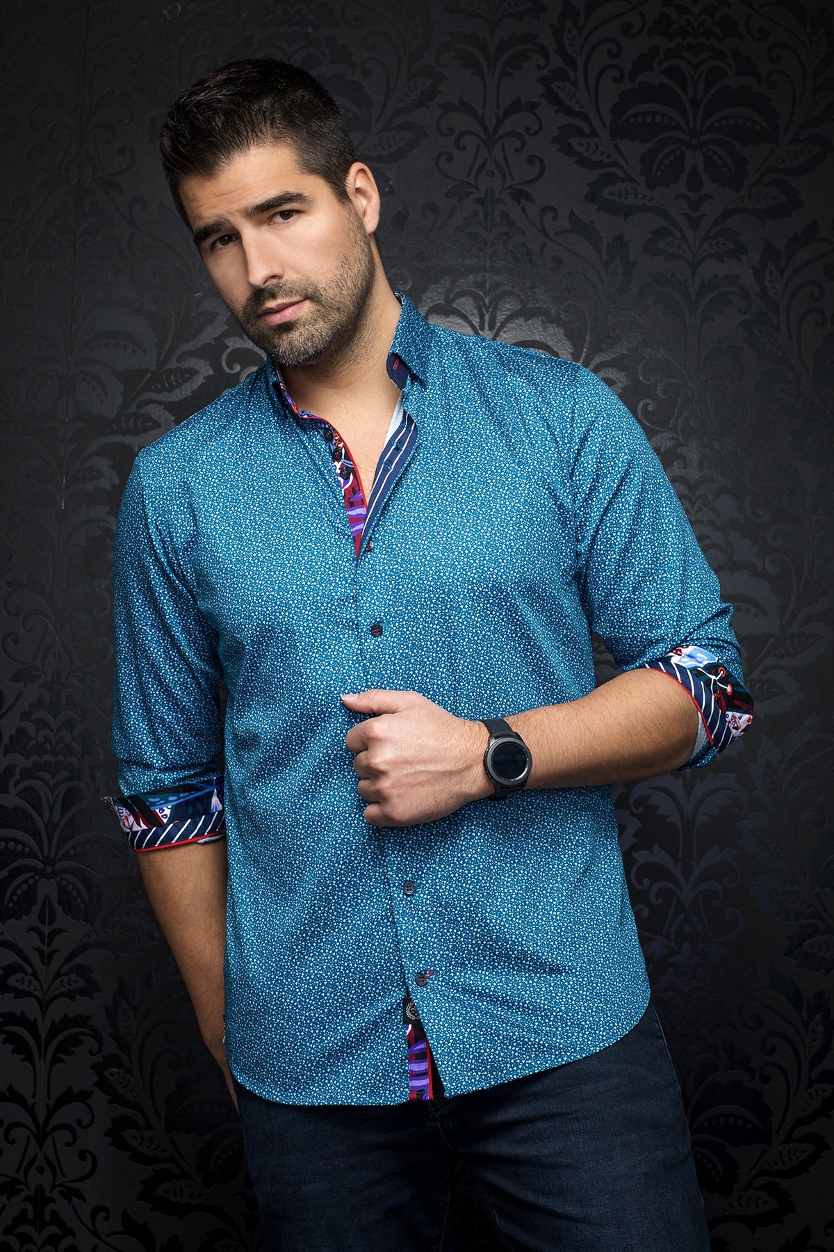 Chemise manches longues pour homme par Au Noir | MOZI Teal | Machemise.ca, inventaire complet de la marque Au Noir