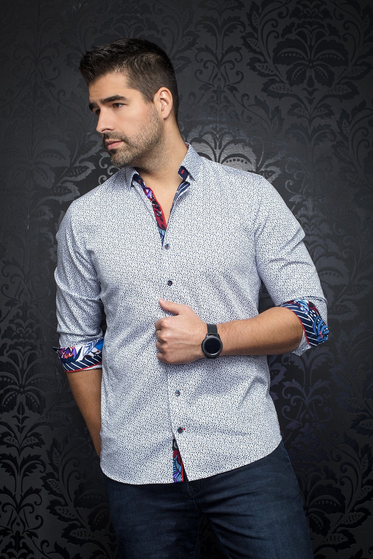 Chemise manches longues pour homme par Au Noir | MOZI WHITE NAVY | Machemise.ca, inventaire complet de la marque Au Noir