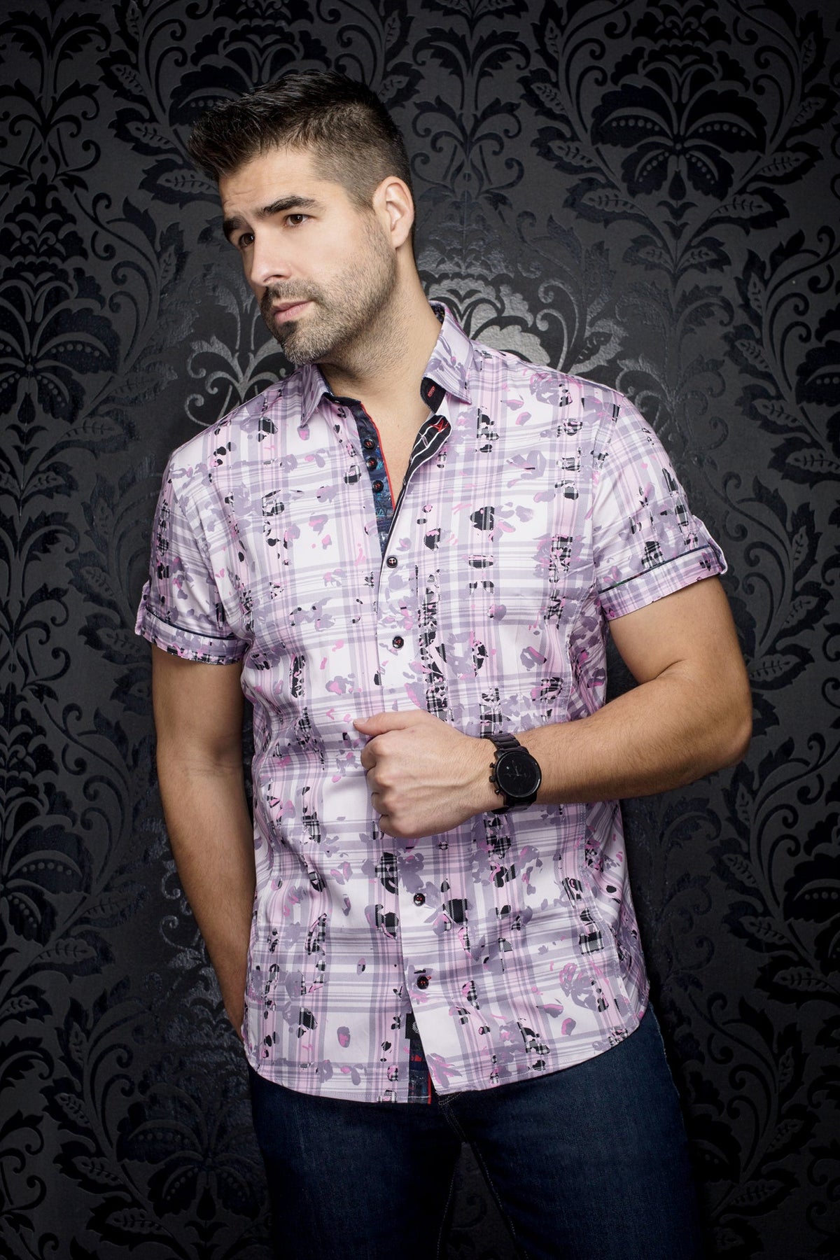 Chemise manches courtes pour homme par Au Noir | NORIYO(SS) Rose | Machemise.ca, inventaire complet de la marque Au Noir