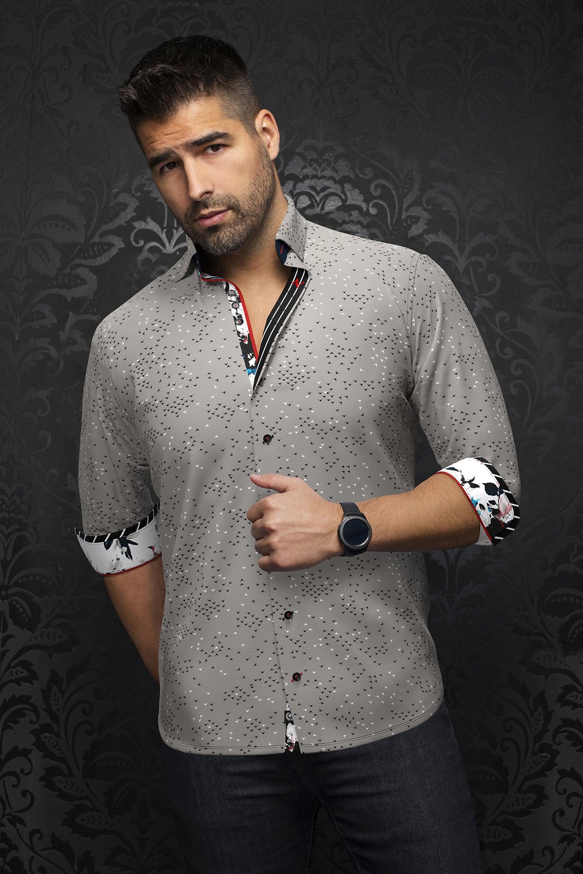 Chemise manches longues en Knit pour homme par Au Noir | PAJARO Gris | Machemise.ca, inventaire complet de la marque Au Noir