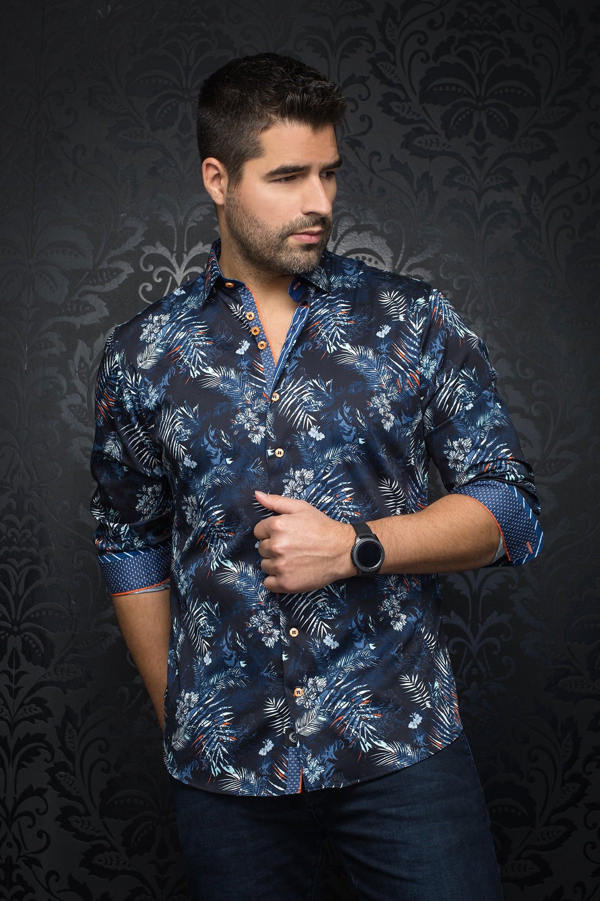 Chemise manches longues pour homme par Au Noir | RENAUD NAVY | Machemise.ca, inventaire complet de la marque Au Noir