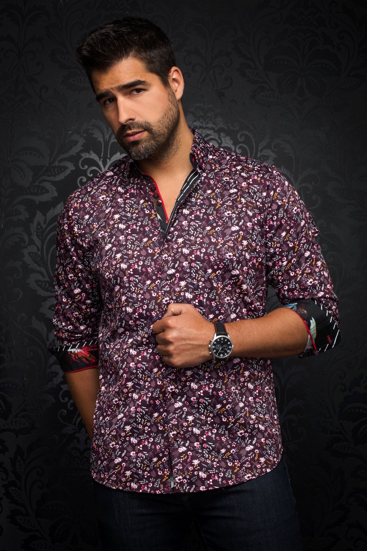 Chemise manches longues pour homme par Au Noir | SALVATORE Bourgogne/burgundy | Machemise.ca, inventaire complet de la marque Au Noir
