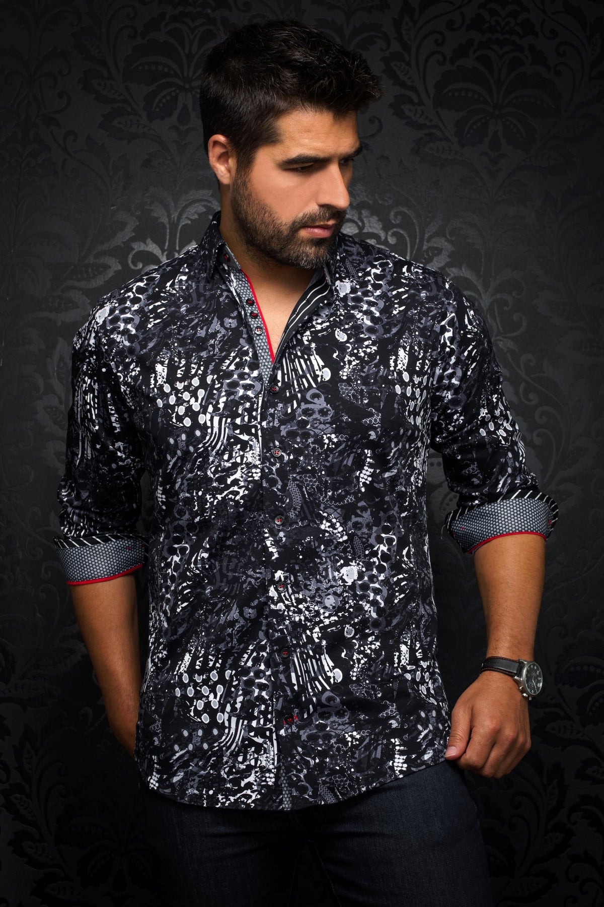 Chemise manches longues pour homme par Au Noir | TAXCO Blanc Noir/BLACK WHITE | Machemise.ca, inventaire complet de la marque Au Noir