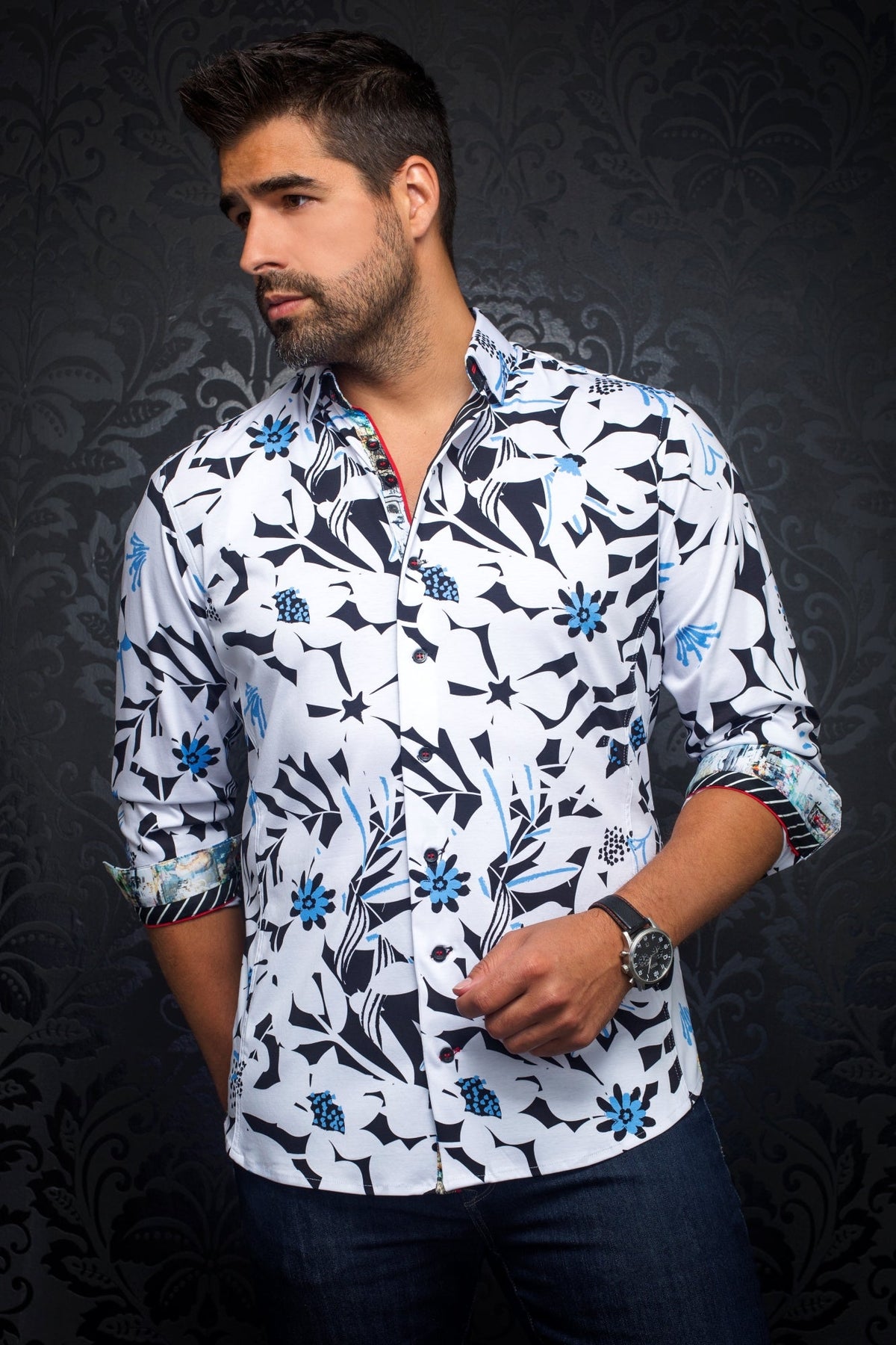 Chemise manches longues pour homme par Au Noir | VERSO Cobalt Blanc/white cobalt | Machemise.ca, inventaire complet de la marque Au Noir
