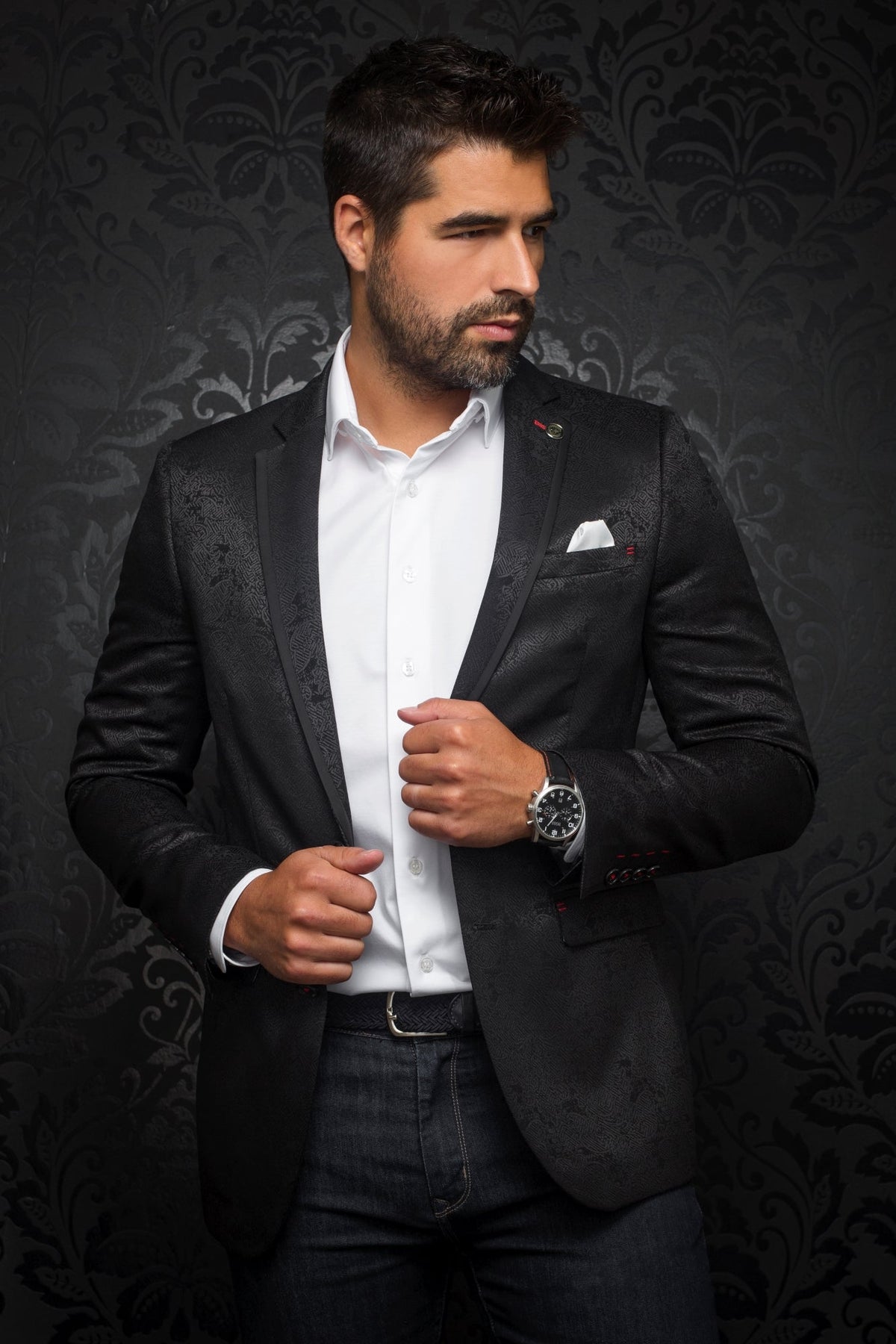 Veston pour homme par Au Noir | WILLIAM_JACQUARD Gris Noir/black | Machemise.ca, inventaire complet de la marque Au Noir