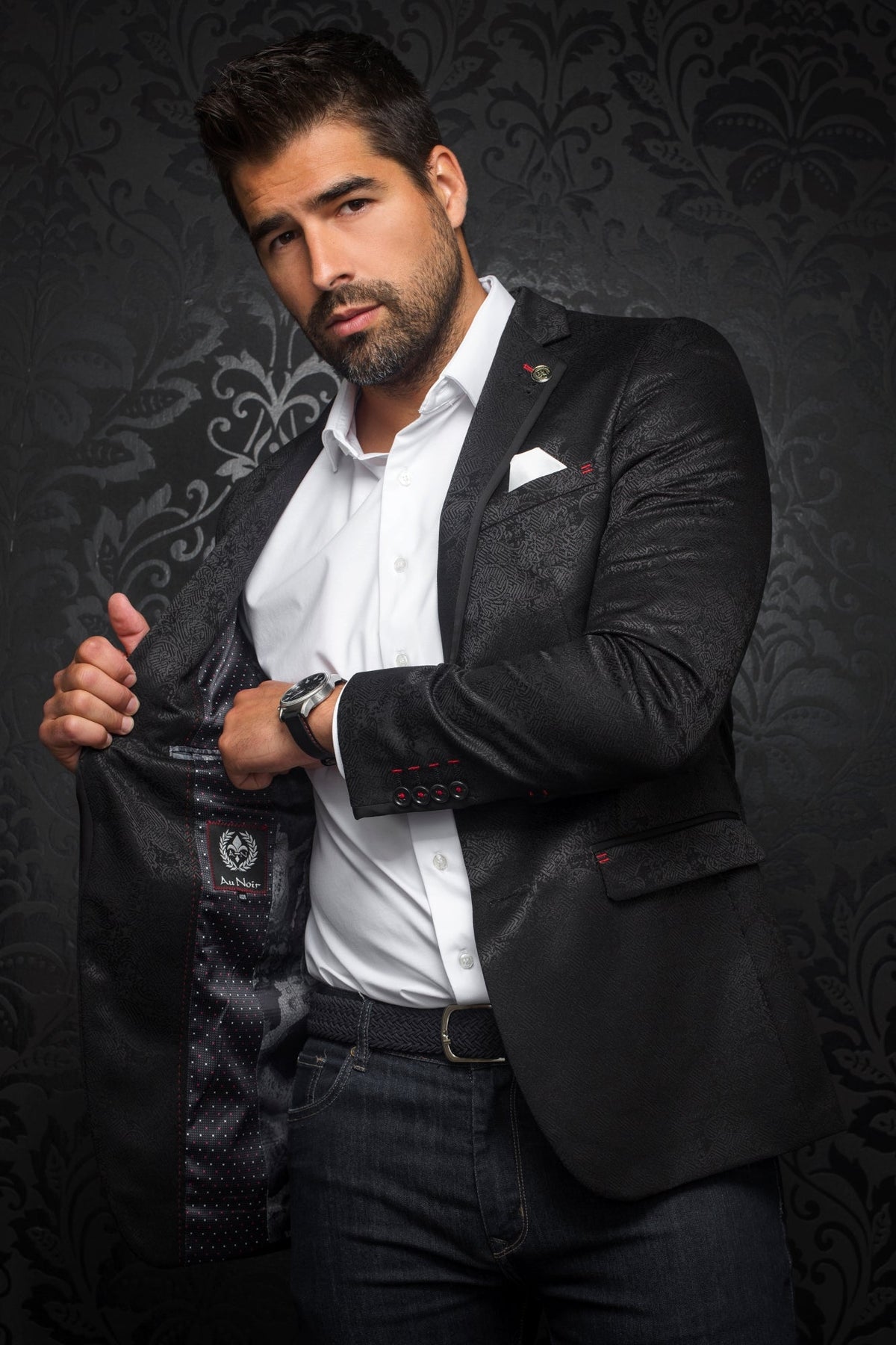 Veston pour homme par Au Noir | WILLIAM_JACQUARD Gris Noir/black | Machemise.ca, inventaire complet de la marque Au Noir
