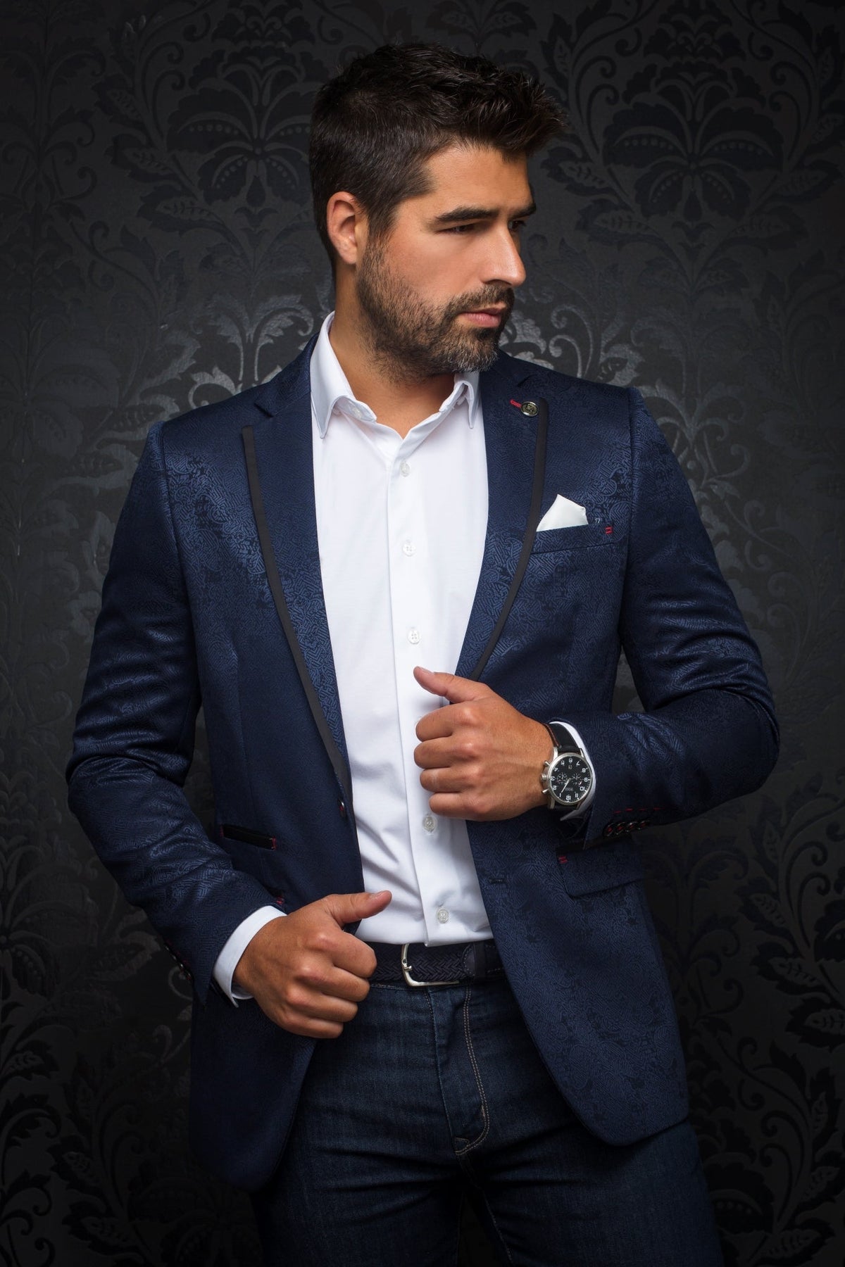 Veston pour homme par Au Noir | WILLIAM_JACQUARD Marine/navy | Machemise.ca, inventaire complet de la marque Au Noir