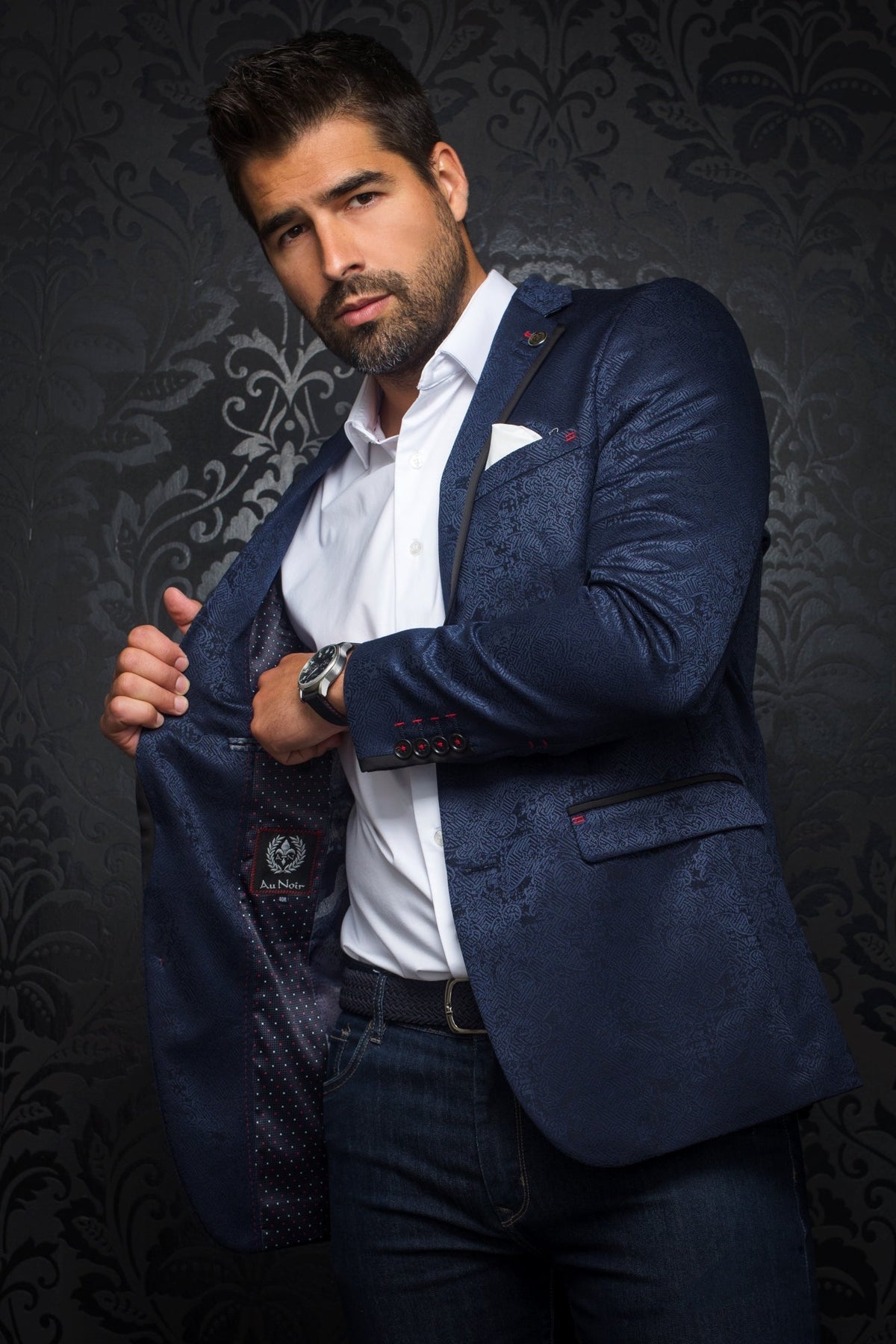 Veston pour homme par Au Noir | WILLIAM_JACQUARD Marine/navy | Machemise.ca, inventaire complet de la marque Au Noir